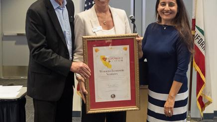 Asm. Bennett (left) and Sen. Limón (right) with Nicki Parr (center) of Women’s Economic Ventures