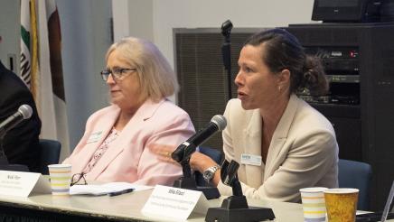 Nicki Parr (right) of Women's Economic Ventures speaking