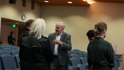 Asm. Bennett speaks to crowd after Town Hall 