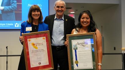 Assemblymember Steve Bennett (middle) in a group photo with 2025 Nonprofit sof the Year Community Action of Ventura County Executive Director Susy Lopez (left) and Westminster Free Clinic Executive Director Lisa Safaeinili.