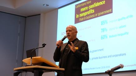 Keynote speaker Geoff Green, CEO of CalNonprofits, provides State of the Nonprofit Sector.