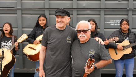Asm. Bennett poses with Mr. Gómez (right) of Mariachi Inlakech 